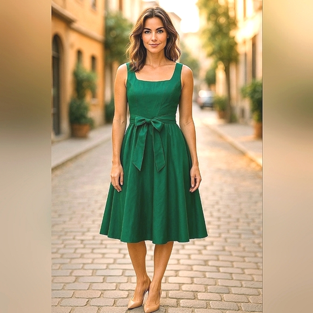 TAHARI elegant Green Satin Dress